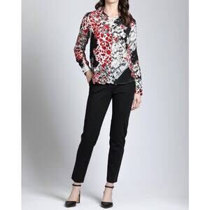 NEW APNY abstract print button up top in red, black, and white